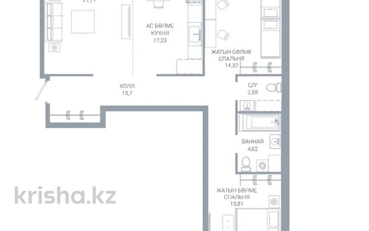 3-комнатная квартира · 93.89 м² · 3/12 этаж, По ул. Ханов Керея и Жанибека, напротив Президентского парка за ~ 74.2 млн ₸ в Астане — фото 3