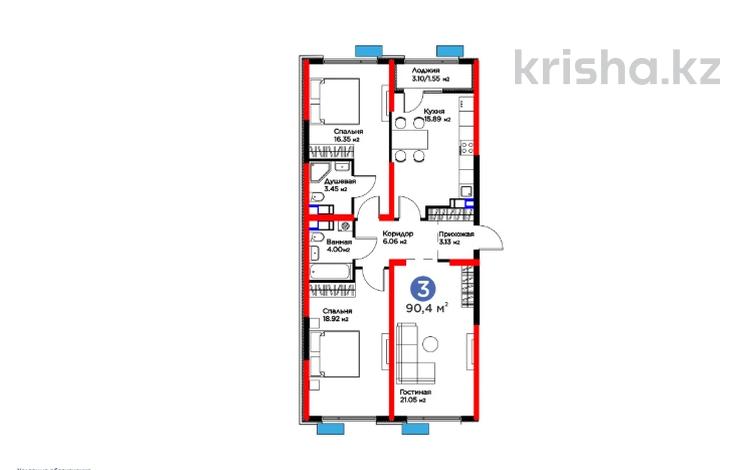 3-бөлмелі пәтер · 91 м², Туркия, бағасы: 37.9 млн ₸ в Шымкенте, Абайский р-н — фото 7
