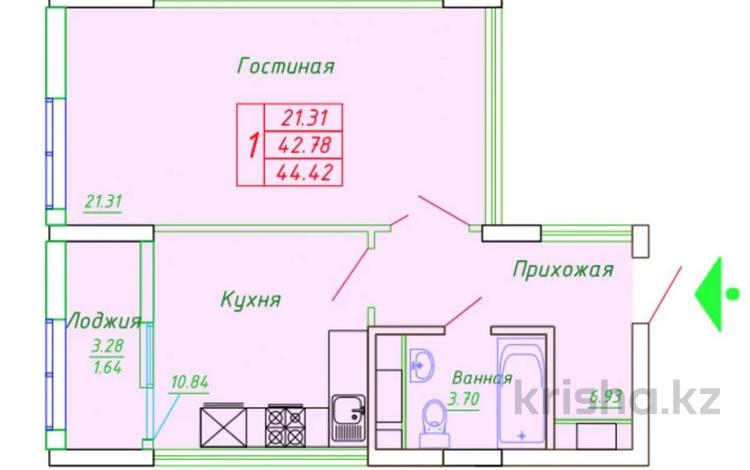 1-комнатная квартира, 44.42 м², 9/14 этаж, А.Байтұрсынұлы 42Б — А 98 за 14.5 млн 〒 в Астане, Алматы р-н — фото 2