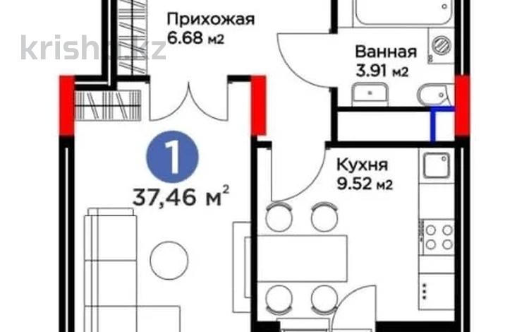 1-бөлмелі пәтер · 37.46 м² · 10/14 қабат, Е 915 19, бағасы: 23.5 млн ₸ в Астане, Есильский р-н — фото 2