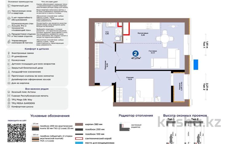 2-бөлмелі пәтер · 47.27 м² · 7/9 қабат, Е 354 5 — КОМФОРТ + КЛАСС ДОМ, бағасы: 30.5 млн ₸ в Астане, Есильский р-н — фото 2