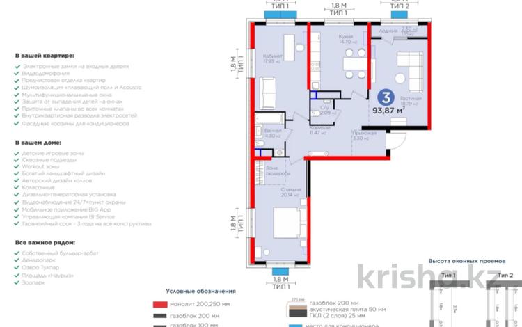 3-комнатная квартира, 94 м², К. Толеметова 113