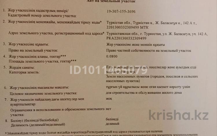 Жер телімі · 8 сотық, Ж. Баласғұн 142а — Айналма жылдың жанында, бағасы: 14 млн ₸ в Туркестане — фото 2