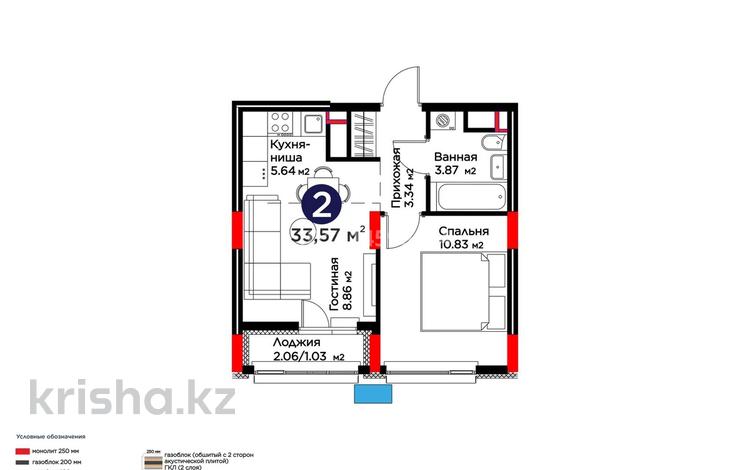 1-бөлмелі пәтер · 33.57 м², Серкебаев 29/1, бағасы: 20.5 млн ₸ в Астане, Сарыарка р-н — фото 2