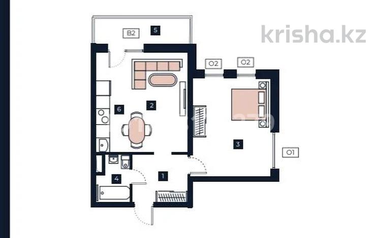 1-бөлмелі пәтер · 56.5 м² · 5/6 қабат, Поселок Бесагаш 9, бағасы: 29.4 млн ₸ — фото 2