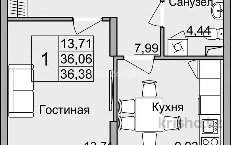 1-бөлмелі пәтер · 36.38 м² · 2/4 қабат, Аубакирова 35/525, бағасы: 15 млн ₸ в  — фото 2