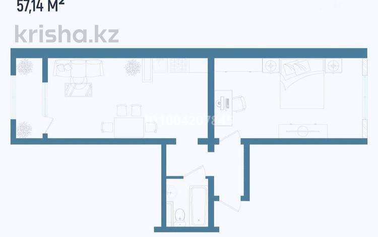 2-бөлмелі пәтер · 57 м², мкр Кайрат, ​24-я улица 1/1а, бағасы: 24 млн ₸ в Алматы, Турксибский р-н — фото 4