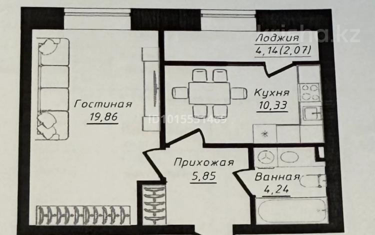 1-бөлмелі пәтер · 42.5 м² · 7/12 қабат, Жумекен Нажимеденов 26, бағасы: 26.5 млн ₸ в Астане, Сарайшык р-н — фото 2