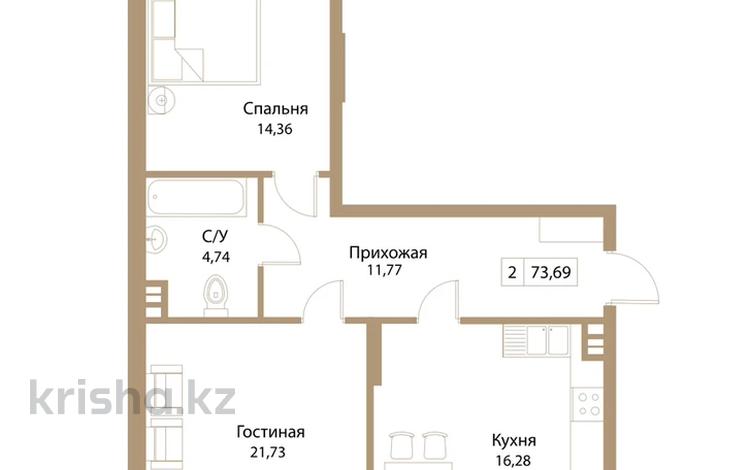2-комнатная квартира, 73.5 м², 3/10 этаж, Кабанбай батыра 64 — Рыскулова за 32 млн 〒 в Астане, Есильский р-н — фото 2