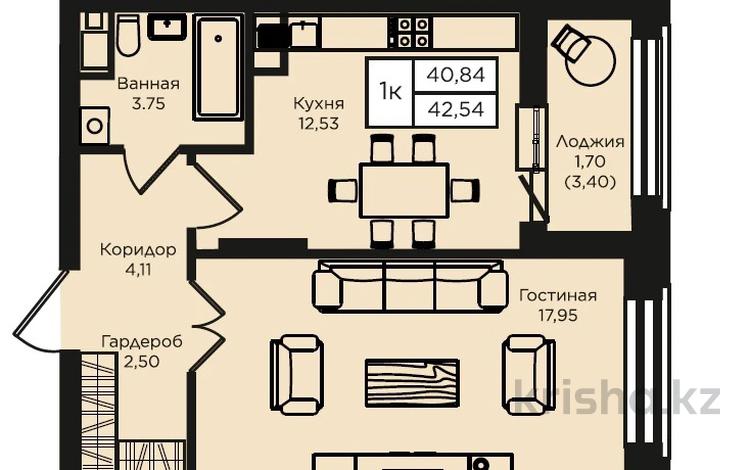 2-комнатная квартира · 42.54 м² · 3/14 этаж, Кошкарбаева 1 — Момышулы за 36.4 млн ₸ в Астане, Алматы р-н — фото 2