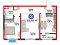 2-комнатная квартира · 62.76 м², мкр Акжар, Белжайлау 47а за ~ 47 млн ₸ в Алматы, Наурызбайский р-н — фото 2