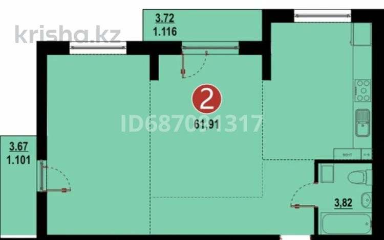 2-комнатная квартира · 61.98 м² · 6/12 этаж, Калкаман 4Б за 35 млн 〒 в Алматы, Наурызбайский р-н — фото 2