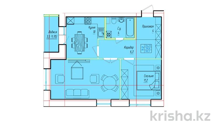 2-комнатная квартира, 56.35 м², 5/5 этаж, Кошкарбаева 39