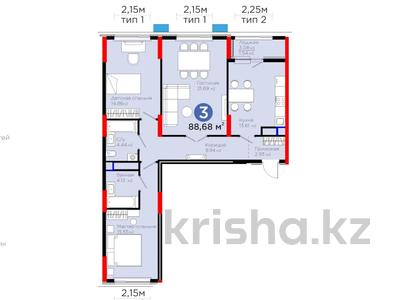 3-комнатная квартира · 89 м² · 7/12 этаж, Е 796 1 — ГОРЯЧКА за 65.5 млн 〒 в Астане, Нура р-н