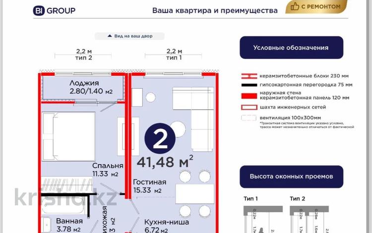 1-комнатная квартира · 44.68 м² · 10/14 этаж, ​Аль-Фараби 3/2 за 35 млн ₸ в Астане, Есильский р-н — фото 2