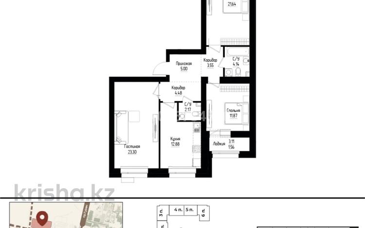 3-комнатная квартира · 90.59 м² · 6/9 этаж, рядом с главным проспектом Туран 1 за 46.5 млн ₸ в Астане, Нура р-н — фото 2