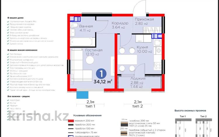 1-комнатная квартира · 34.12 м² · 5/6 этаж, мкр Кайрат 716/15 за 28 млн ₸ в Алматы, Турксибский р-н — фото 2