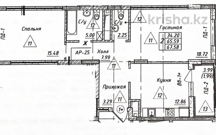 2-комнатная квартира, 67.58 м², 3/9 этаж, Әлихан Бөкейхан 18/1 стр за 33.5 млн 〒 в Астане — фото 2