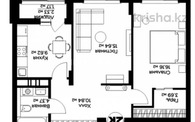 2-комнатная квартира · 61 м² · 9/9 этаж, Толе Би 35/1 — Бухар жырау Толе би за 43.1 млн ₸ в Астане, Нура р-н — фото 10