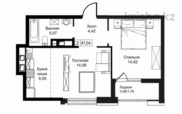 2-комнатная квартира, 47.04 м², 16/17 этаж, Улы Дала 25, 27, 29, 29/1 — Толе Би за ~ 22.2 млн 〒 в Астане, Нура р-н — фото 2