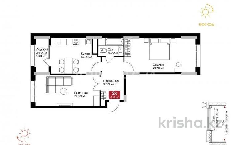 2-бөлмелі пәтер · 71 м² · 8 қабат, Е-36, E-15 2, 4, 5, 9, 11, бағасы: 36 млн ₸ в Астане — фото 2