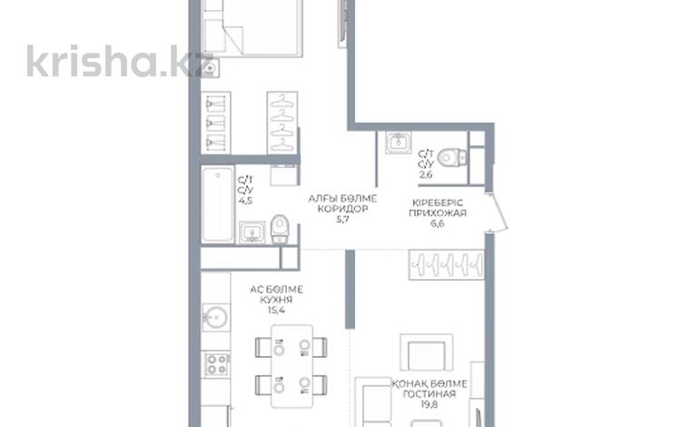 2-комнатная квартира · 80 м² · 3/16 этаж, Каныша Сатпаева 90/55Б — ДОМ СДАН за 61.5 млн ₸ в Алматы, Бостандыкский р-н — фото 2