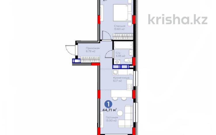 2-бөлмелі пәтер · 45 м² · 3/9 қабат, Аль-Фараби 46/24, бағасы: 25.5 млн ₸ в Астане, Есильский р-н — фото 2