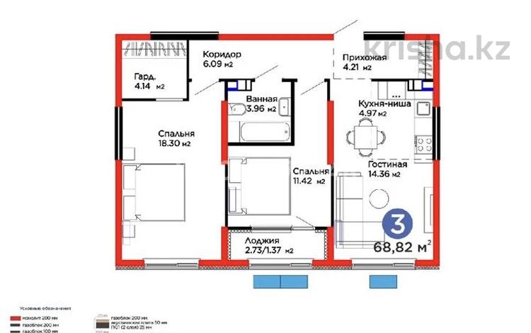 3-бөлмелі пәтер · 68.82 м² · 5/6 қабат, Бауыржана Момышулы 11/17a, бағасы: 49.2 млн ₸ в Алматы, Алатауский р-н — фото 2