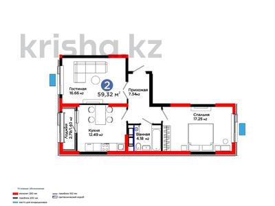 2-комнатная квартира · 60 м², Толеметова за ~ 27.5 млн 〒 в Шымкенте, Абайский р-н
