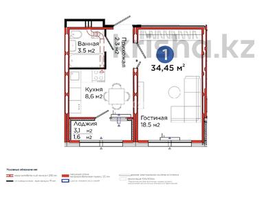 1-бөлмелі пәтер · 35 м² · 8/12 қабат, Е 103 5а, бағасы: 21.5 млн ₸ в Астане, Нура р-н