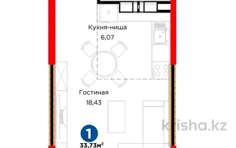 1-бөлмелі пәтер · 34 м² · 7/12 қабат, Ақжар ш/а., Белжайлау 47а — Абая - Алатау, бағасы: 25 млн ₸ в Алматы, Наурызбайский р-н — фото 2