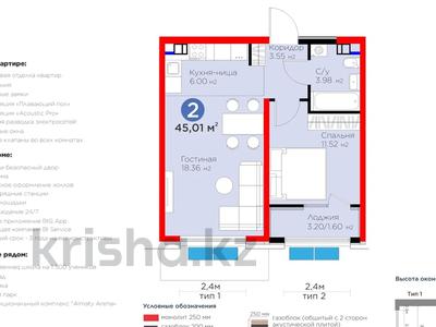 2-бөлмелі пәтер · 45 м² · 6/9 қабат, мкр Ботакоз 2/1, бағасы: 31.5 млн ₸ в Алматы, Алатауский р-н
