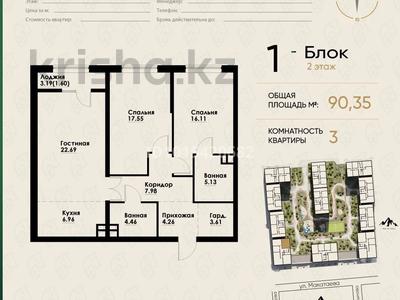 3-комнатная квартира · 90.35 м² · 2/12 этаж, Макатаева - Байтурсынова 129/1 за 75 млн ₸ в Алматы, Алмалинский р-н