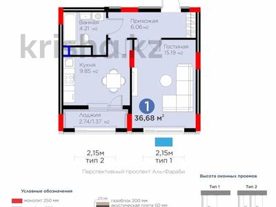 1-комнатная квартира · 36.68 м² · 6/9 этаж, ​Аль-Фараби проспект 73а за 25 млн ₸ в Астане, Есильский р-н