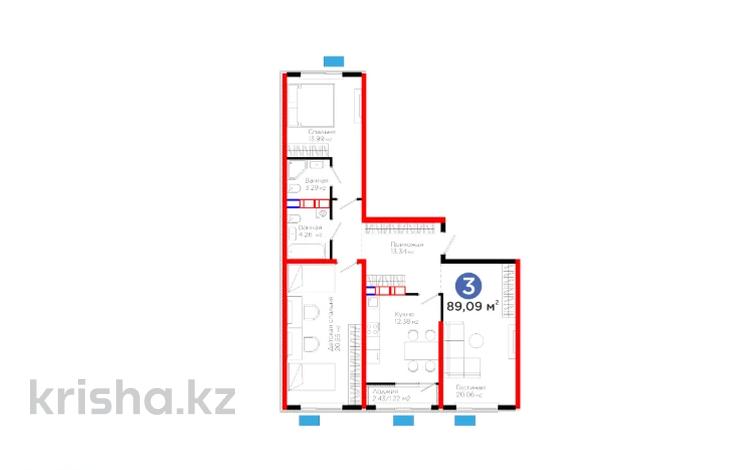 3-бөлмелі пәтер · 90 м², квартал 189, бағасы: 37.9 млн ₸ в Шымкенте, Абайский р-н — фото 7