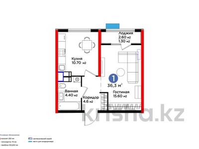 1-комнатная квартира, 36.3 м², 2/12 этаж, ​Туркия 1280/2 за ~ 17.3 млн 〒 в Шымкенте