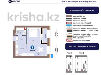 2-комнатная квартира · 38.47 м² · 11/12 этаж, Хусейн бен Талал за 24 млн ₸ в Астане, Нура р-н