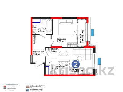 2-комнатная квартира · 48 м², Калдаякова за 25 млн ₸ в Шымкенте, Туран р-н