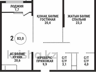 2-бөлмелі пәтер · 83 м² · 16/16 қабат, Розыбакиева 217 блок 15 — Ескараева, бағасы: ~ 81.3 млн ₸ в Алматы, Бостандыкский р-н