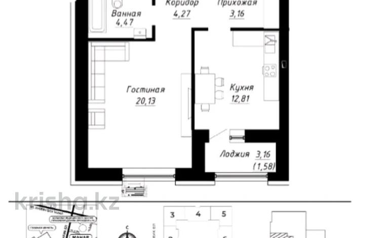 2-комнатная квартира · 46.42 м² · 8/9 этаж, Александр Сызганов 1/3 за 30 млн ₸ в Астане, Есильский р-н — фото 2