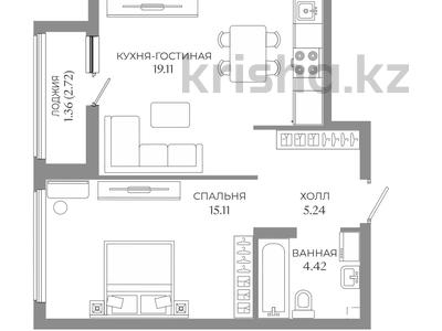 2-бөлмелі пәтер · 45.24 м², Толе би (в шаге от Барыс Арена), бағасы: ~ 25 млн ₸ в Астане, Нура р-н
