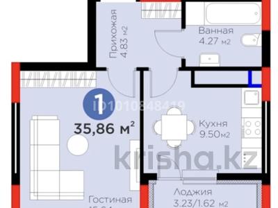 1-бөлмелі пәтер · 35.86 м² · 12/16 қабат, Сагадат Нурмагамбетов 17, бағасы: 28 млн ₸ в Астане, Сарайшык р-н