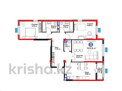 3-комнатная квартира, 105.9 м², 12/12 этаж, К. Толеметова за ~ 43.5 млн 〒 в Шымкенте, Абайский р-н