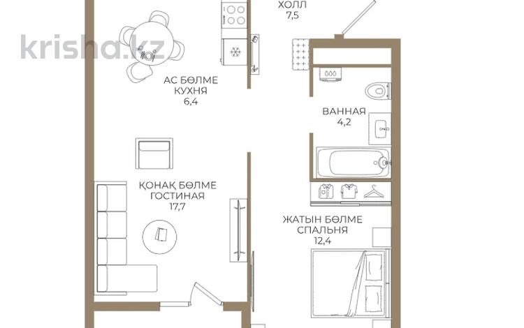 2-комнатная квартира · 49.8 м² · 7/9 этаж, Ботакоз — БЕЗ КОМИССИИ за ~ 30.5 млн ₸ в Алматы, Алатауский р-н — фото 2