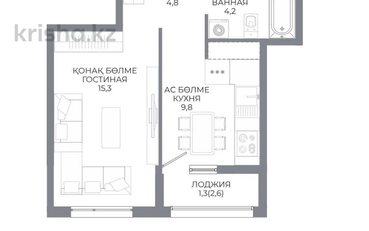 1-бөлмелі пәтер · 35.4 м² · 2/9 қабат, Ахмет Байтурсынулы 10/3 — БЕЗ КОМИССИИ!, бағасы: ~ 18.8 млн ₸ в Астане — фото 2