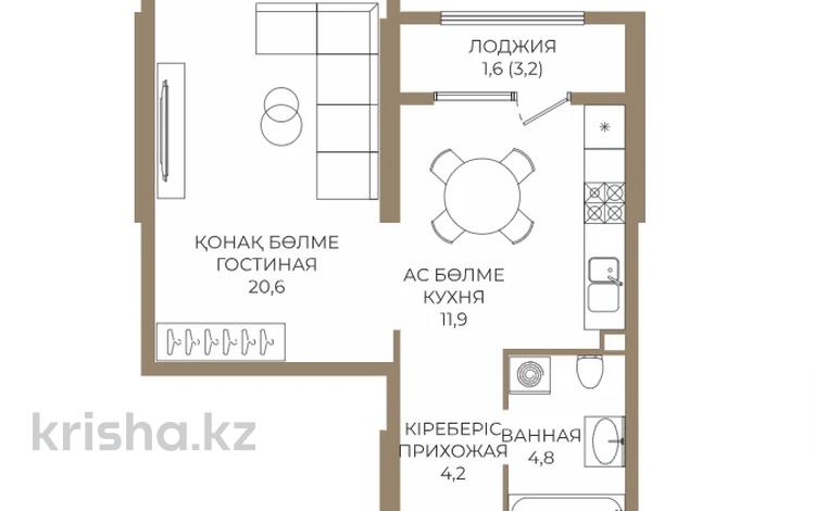 1-комнатная квартира · 43.1 м² · 1/9 этаж, Каныша Сатпаева — БЕЗ КОМИССИИ за ~ 32.6 млн ₸ в Алматы — фото 2