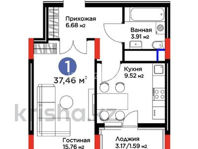 1-бөлмелі пәтер · 37.46 м² · 11/14 қабат, Е 915 19, бағасы: 26 млн ₸ в Астане, Есильский р-н