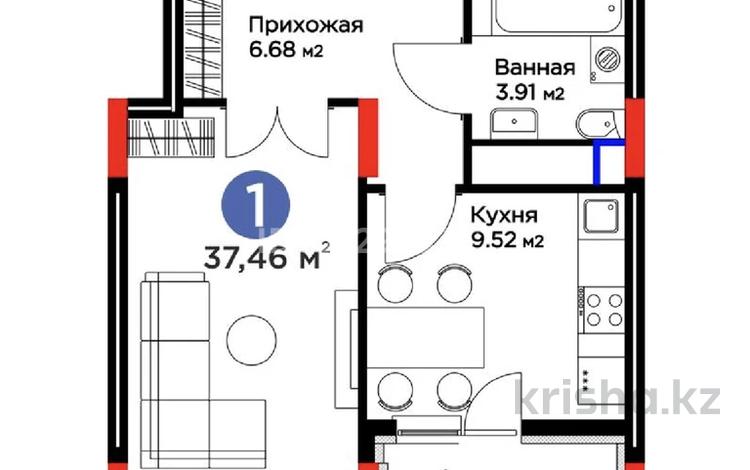 1-бөлмелі пәтер · 37.46 м² · 11/14 қабат, Е 915 19, бағасы: 26 млн ₸ в Астане, Есильский р-н — фото 2