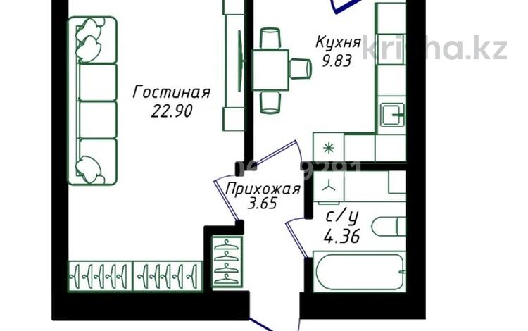 1-комнатная квартира · 42.33 м² · 12/12 этаж, Жубан Молдагалиев 6г за ~ 23.5 млн ₸ в Астане, Нура р-н — фото 2