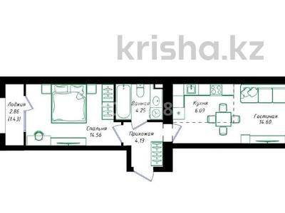 2-бөлмелі пәтер · 45.06 м² · 4/12 қабат, Чингиз Айтматов 77/11, бағасы: ~ 23.7 млн ₸ в Астане, Нура р-н